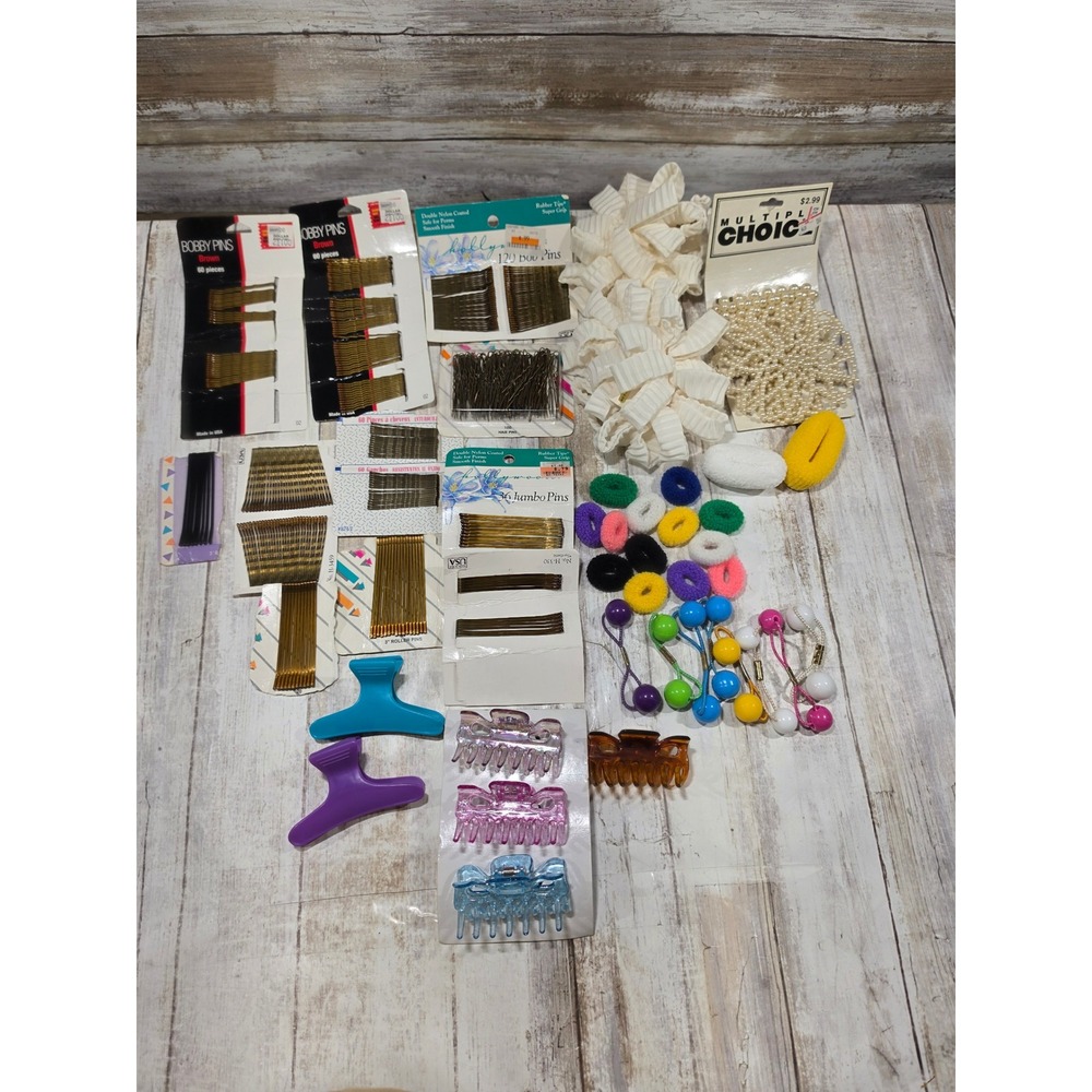 Vintage Mixed Hair Accessory Lot Bobby Pins Claw Clips Scrunchies Ball Baubles